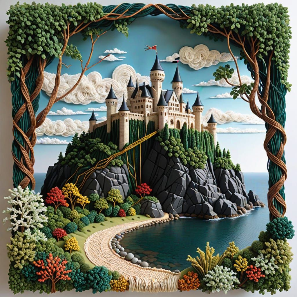 Elegant Macrame Castle on Rocky Promontory