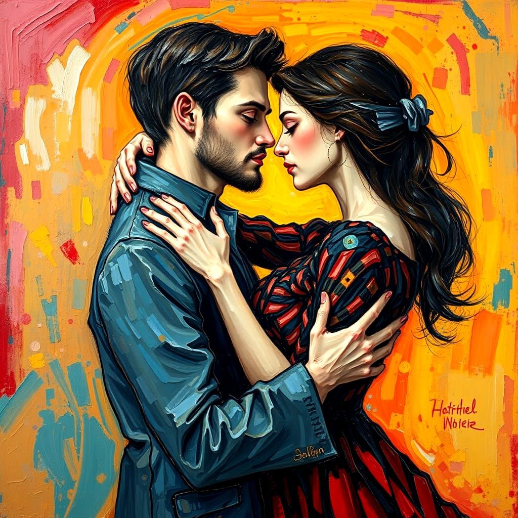 Eternal Love in Neo-Expressionist Oil Painting