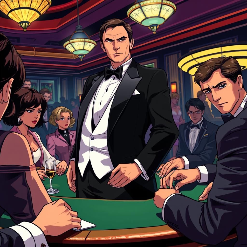 James Bond Anime Scene in Vibrant Colors