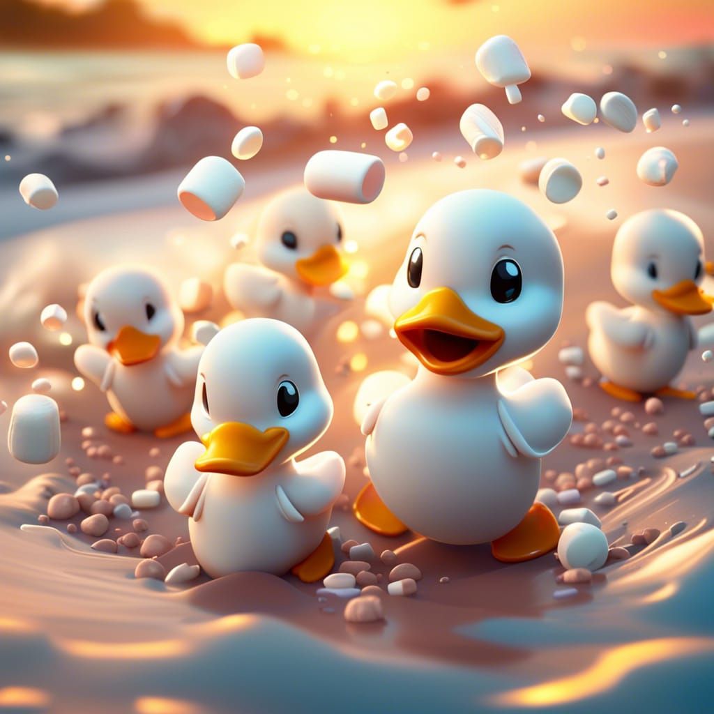 Playful Ducks in Marshmallow Rain, 3D Game Art