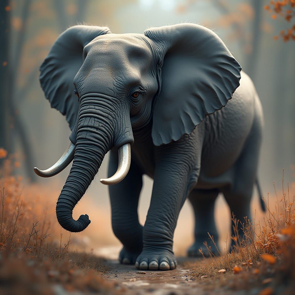 Fantastical Baby Elephant in Deep, Dreamlike Colors