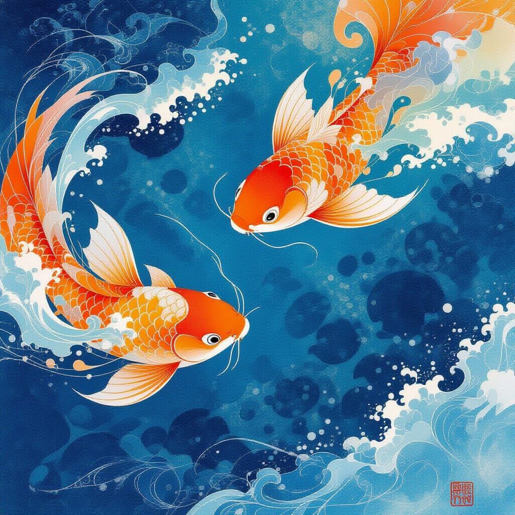 Ethereal Japanese Water Spirits Abstract Art