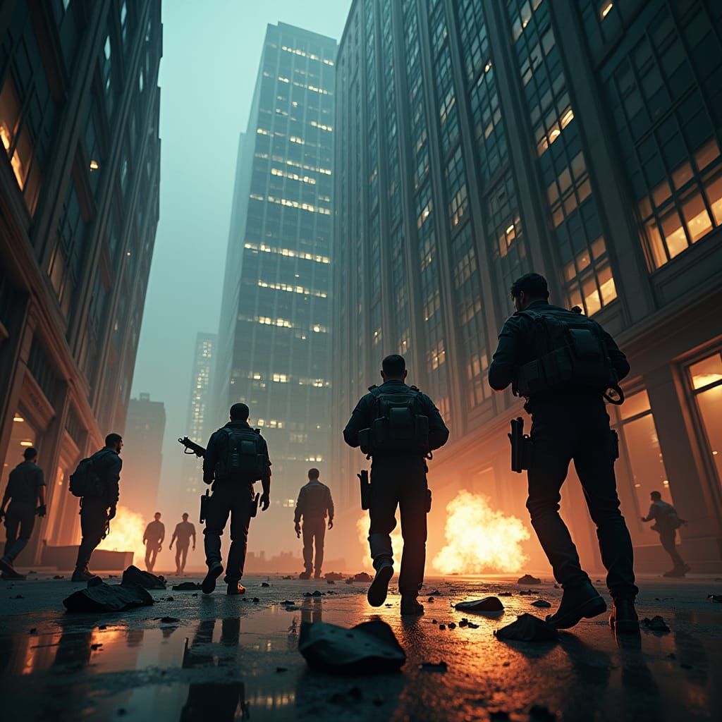 Photorealistic Action Scene in Urban Skyscraper