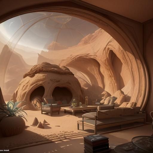 Martian Desert Terrarium in Cozy Den: Matte Painting