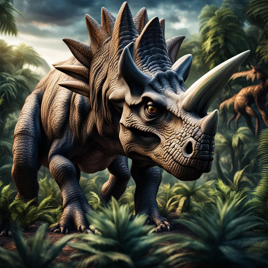 Hyperrealistic Triceratops in Prehistoric Setting, HDR