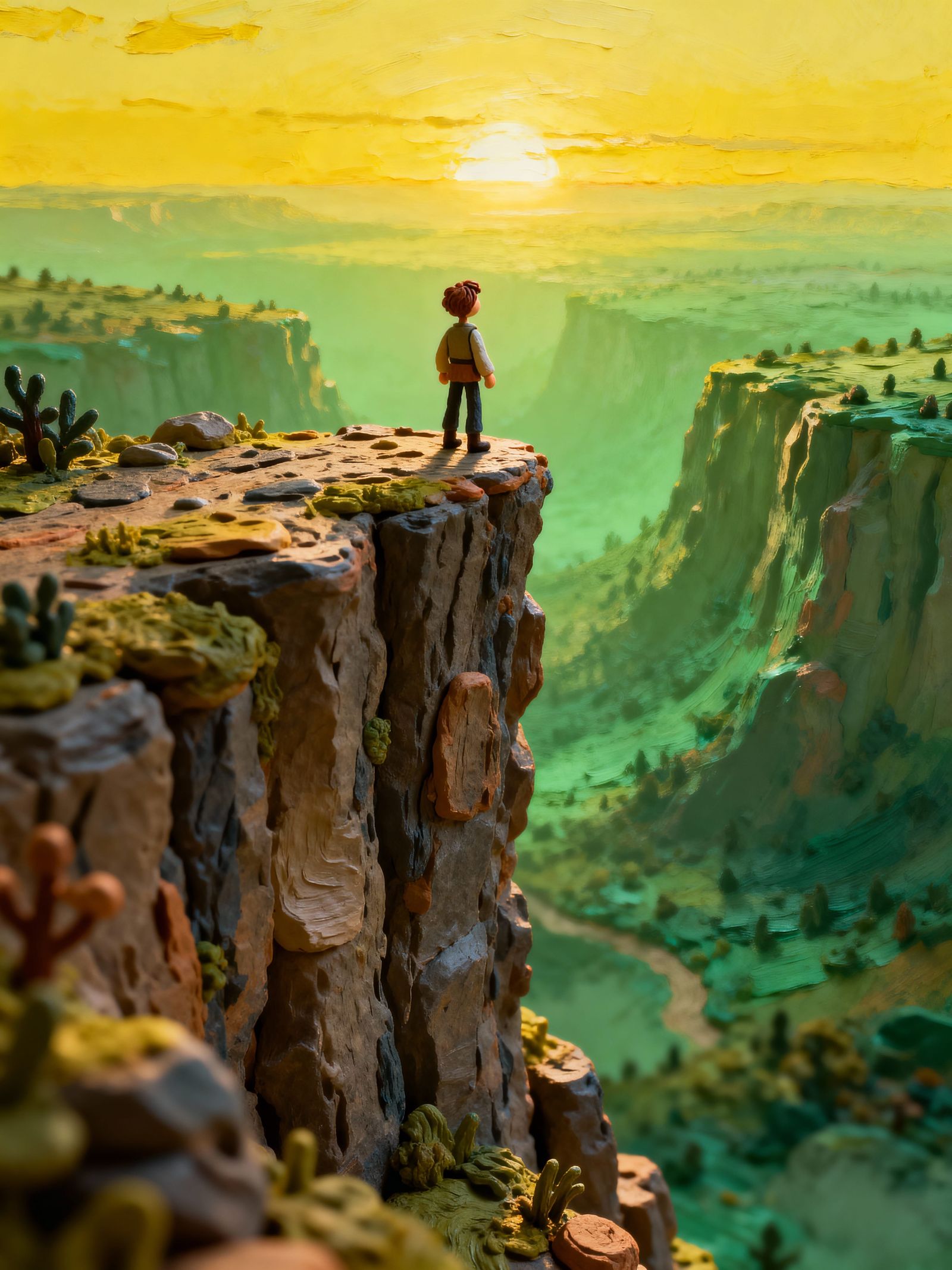 Cliff Edge Wonder: Dawn Adventure in Claymation Style