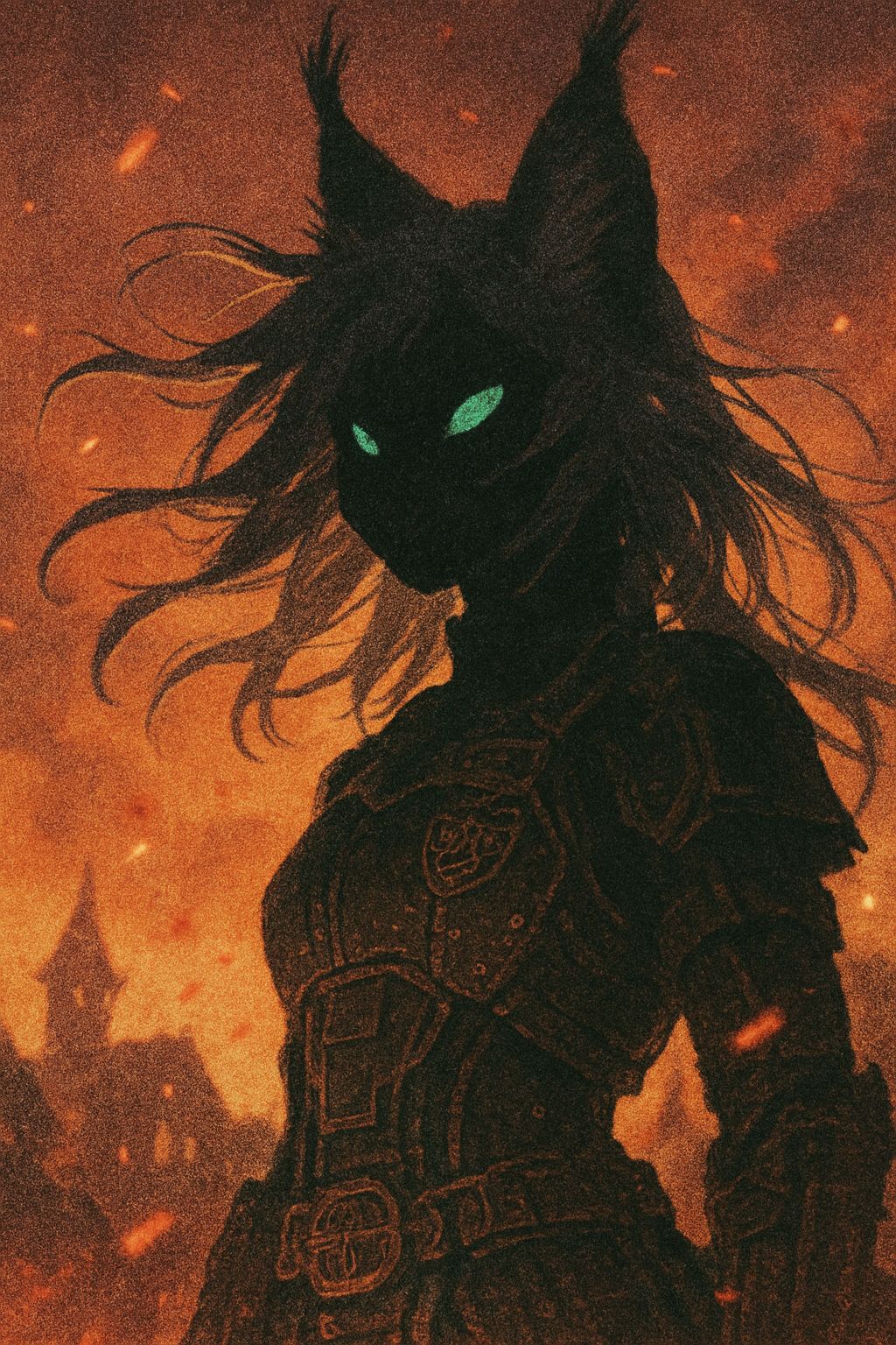Fiery Caracal Silhouette in Sci-Fi Samurai Armor