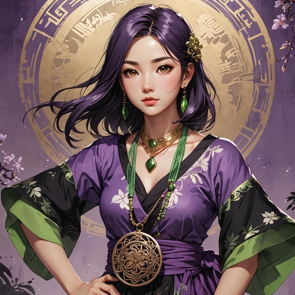 Woman in Asian Dress: Cel-Shaded Anime Art