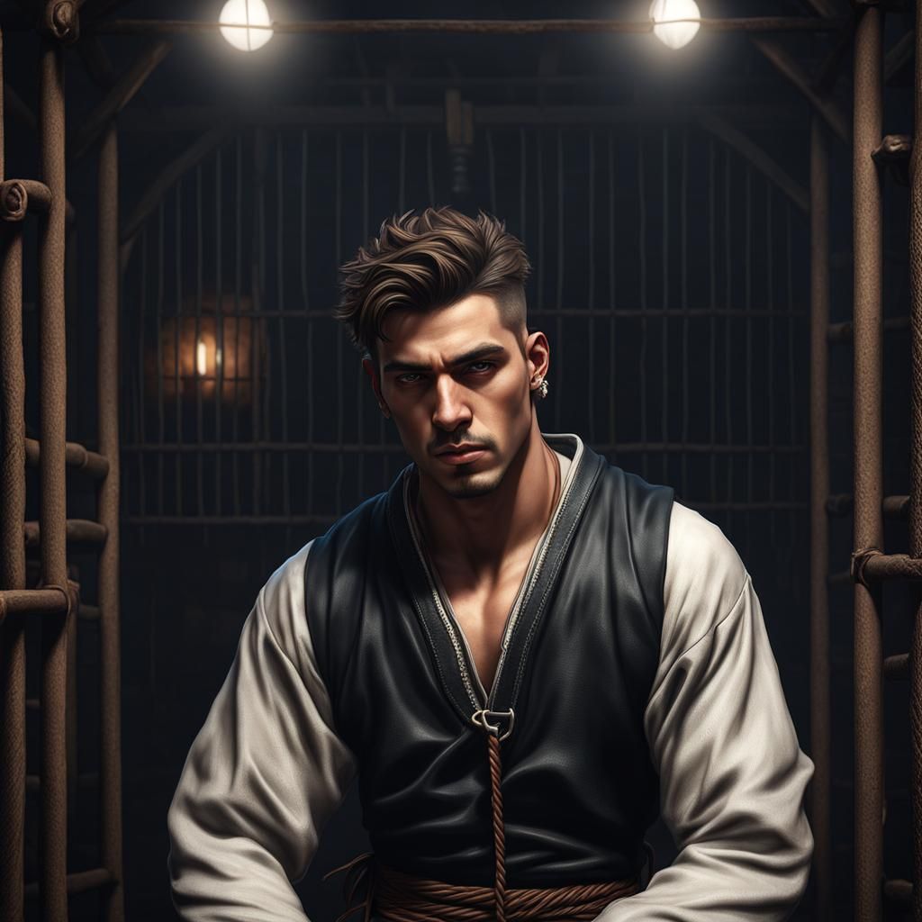 Fantasy Dungeon: Bound Prisoner in Hyperrealistic Style