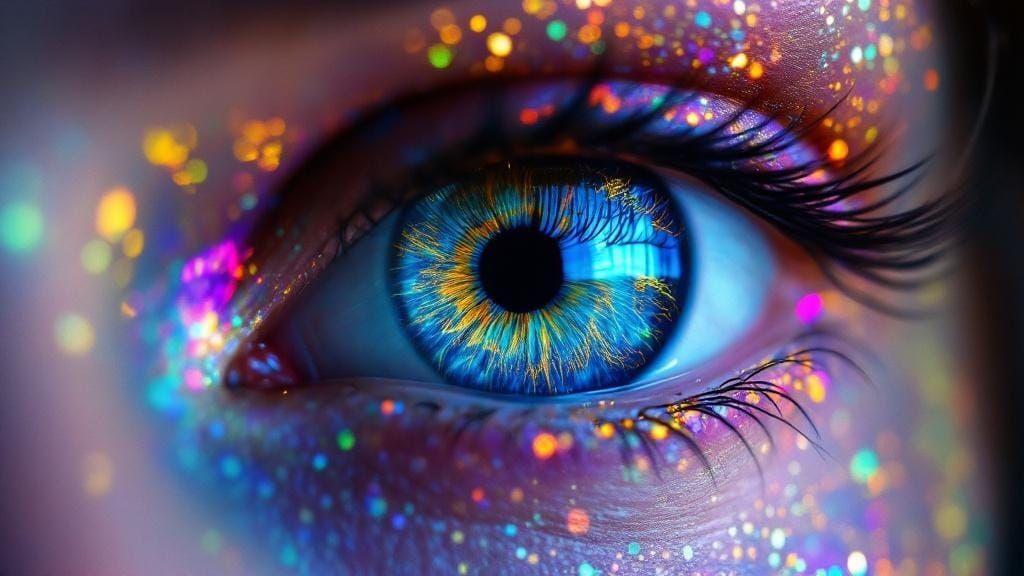 Iridescent Eye Iris Macro in Hyperrealistic Style