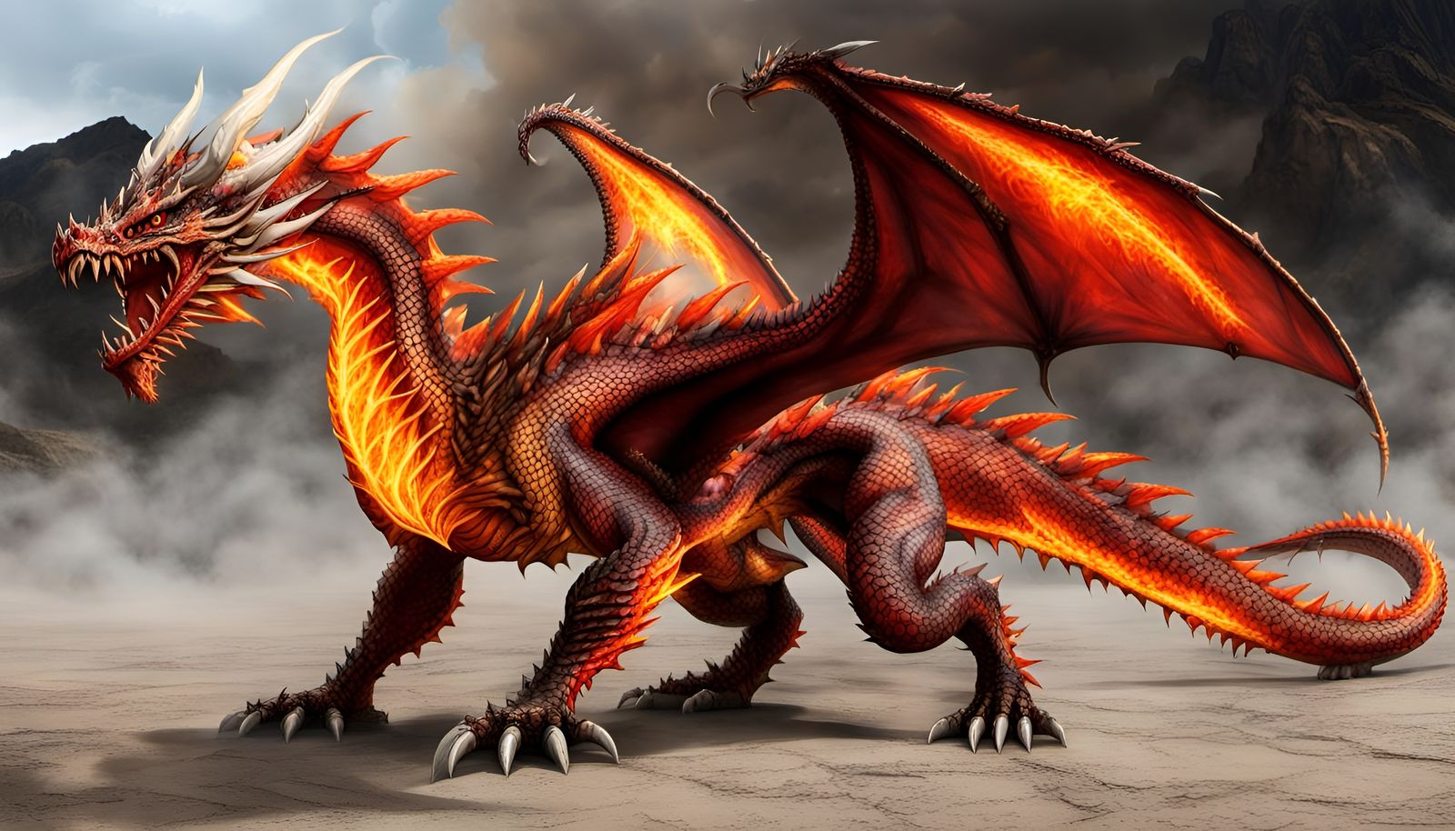 Aggressive Fire Dragon Full Length Image