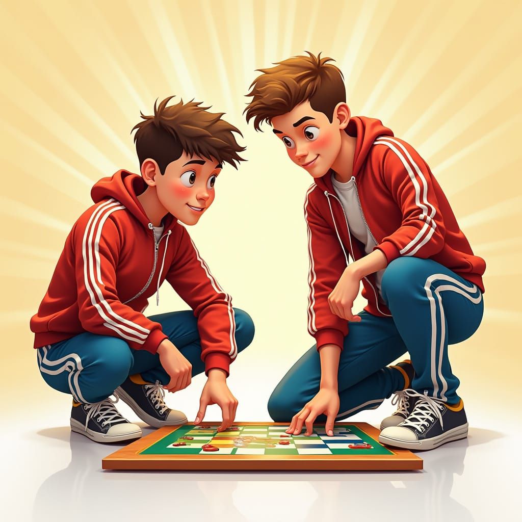Friends Playing Board Game in Cartoon Style