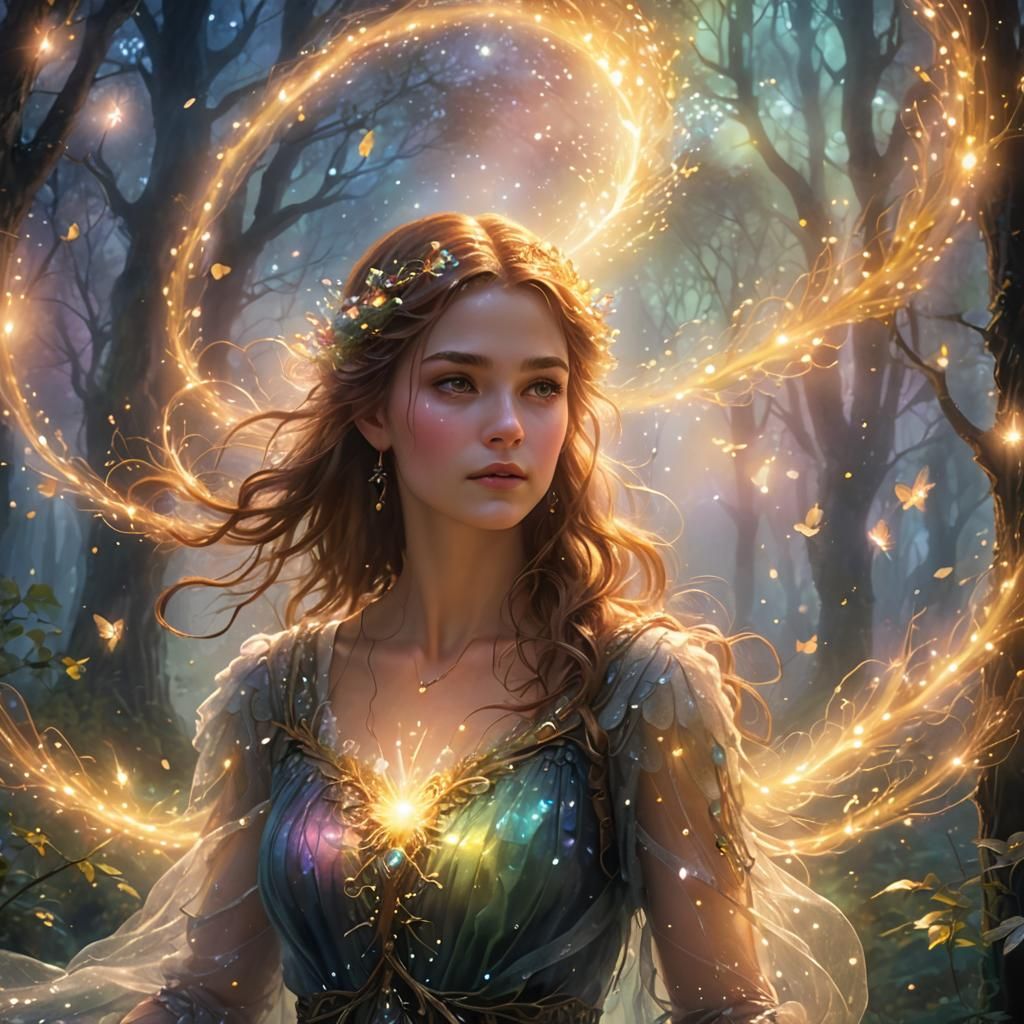 Mystical Being Radiates Aura in Enchanted Forest