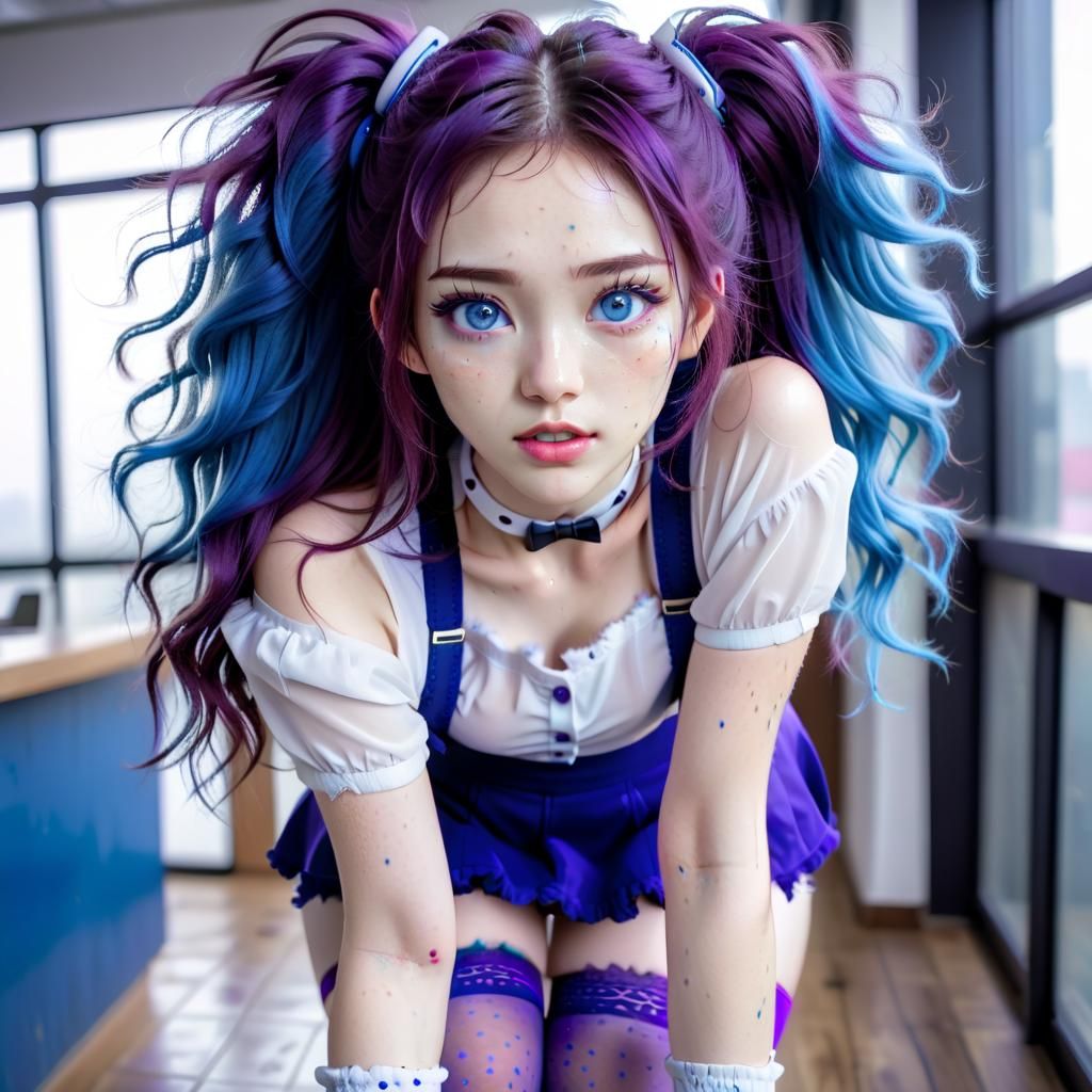 hot beautiful asian young female wearing braces, high heels,...