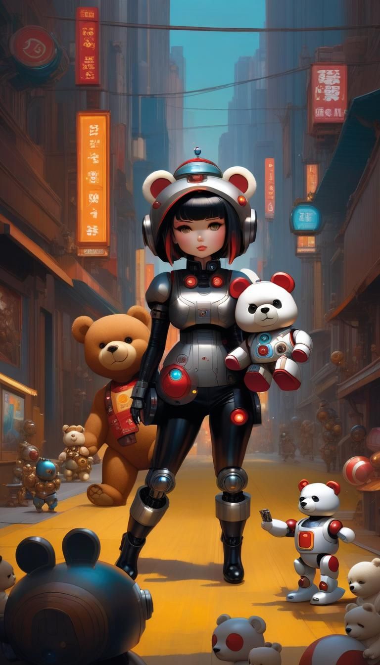 Beautiful girl in teddy bear costume as cosplayer playing wi...