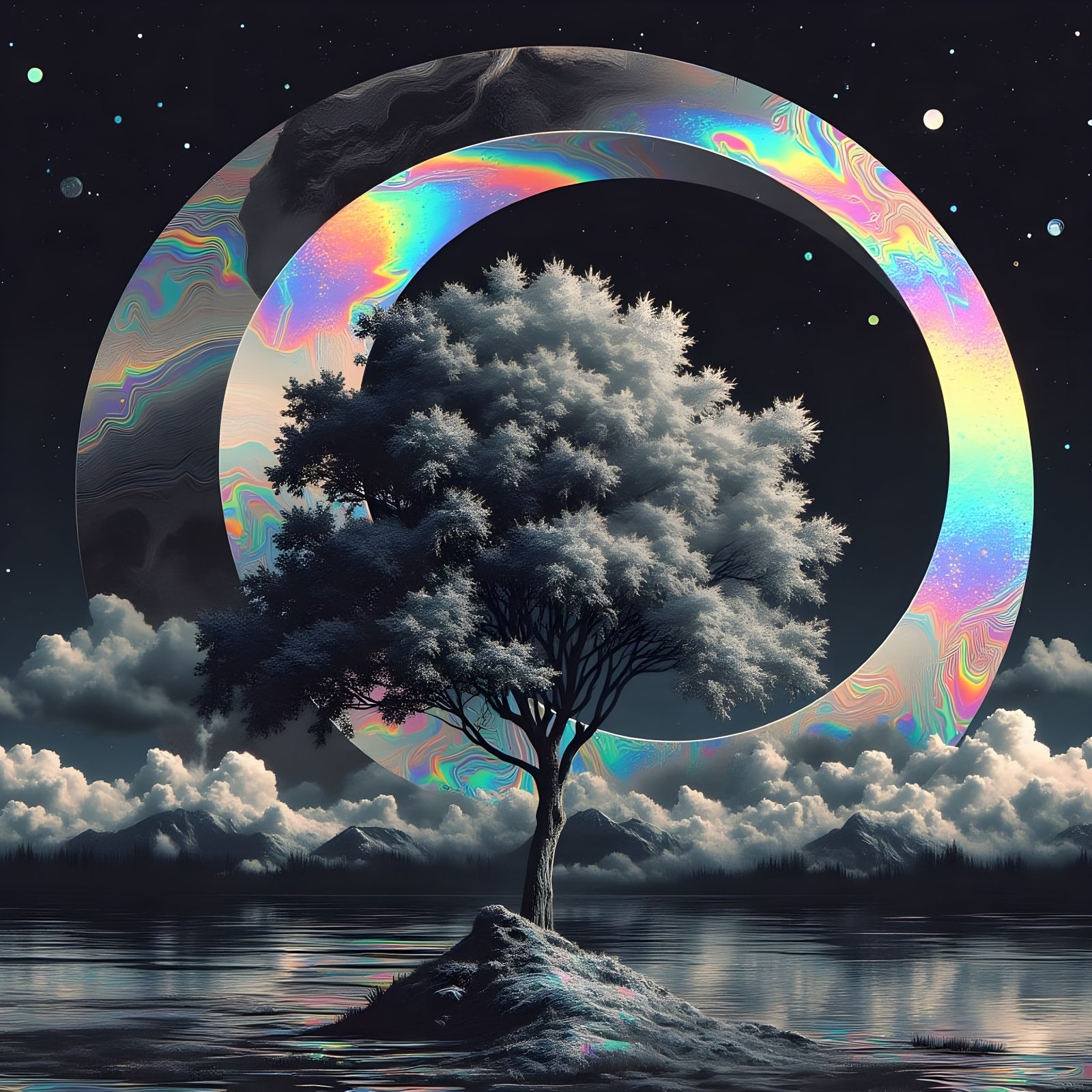 Holographic Rainbow Foil Weeping Willow Tree