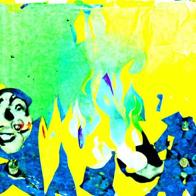 Clowns Burning Money: Fiery Iridescent Collage