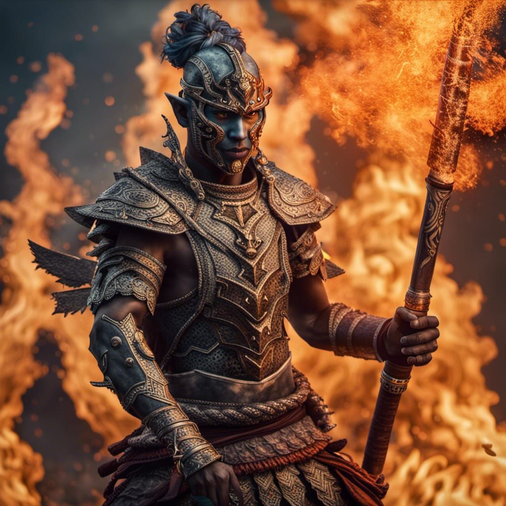 Fiery Samurai Genasi Portrait in Digital Painting Style