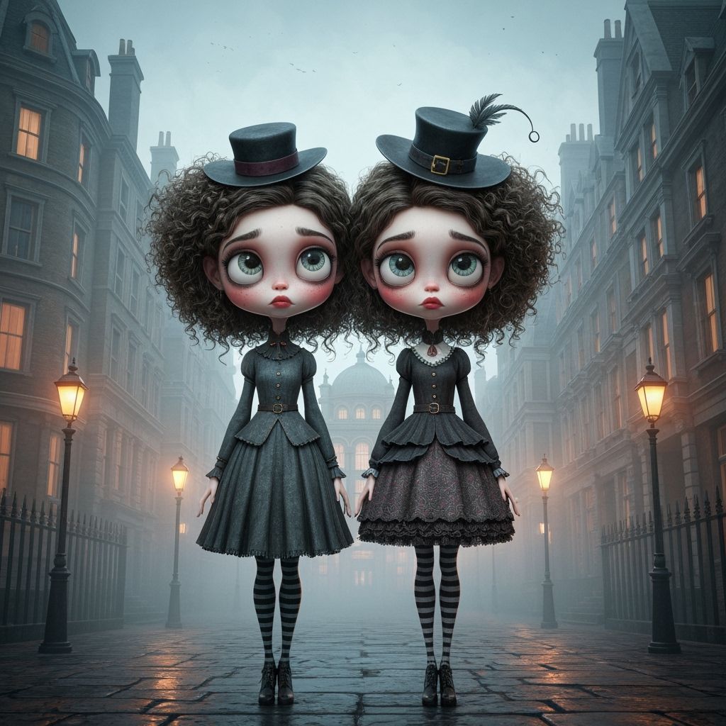 Whimsical Girls in Victorian London, Tim Burton Style