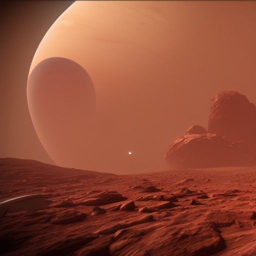 Futuristic Spaceships on Mars with Saturn in View