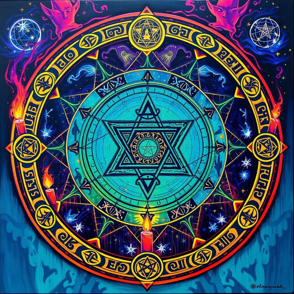 Mystical Magical Circle with Runes and Candles