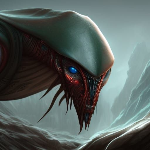 Fantastical Hooded Alien Creature in Detailed Digital Painti...
