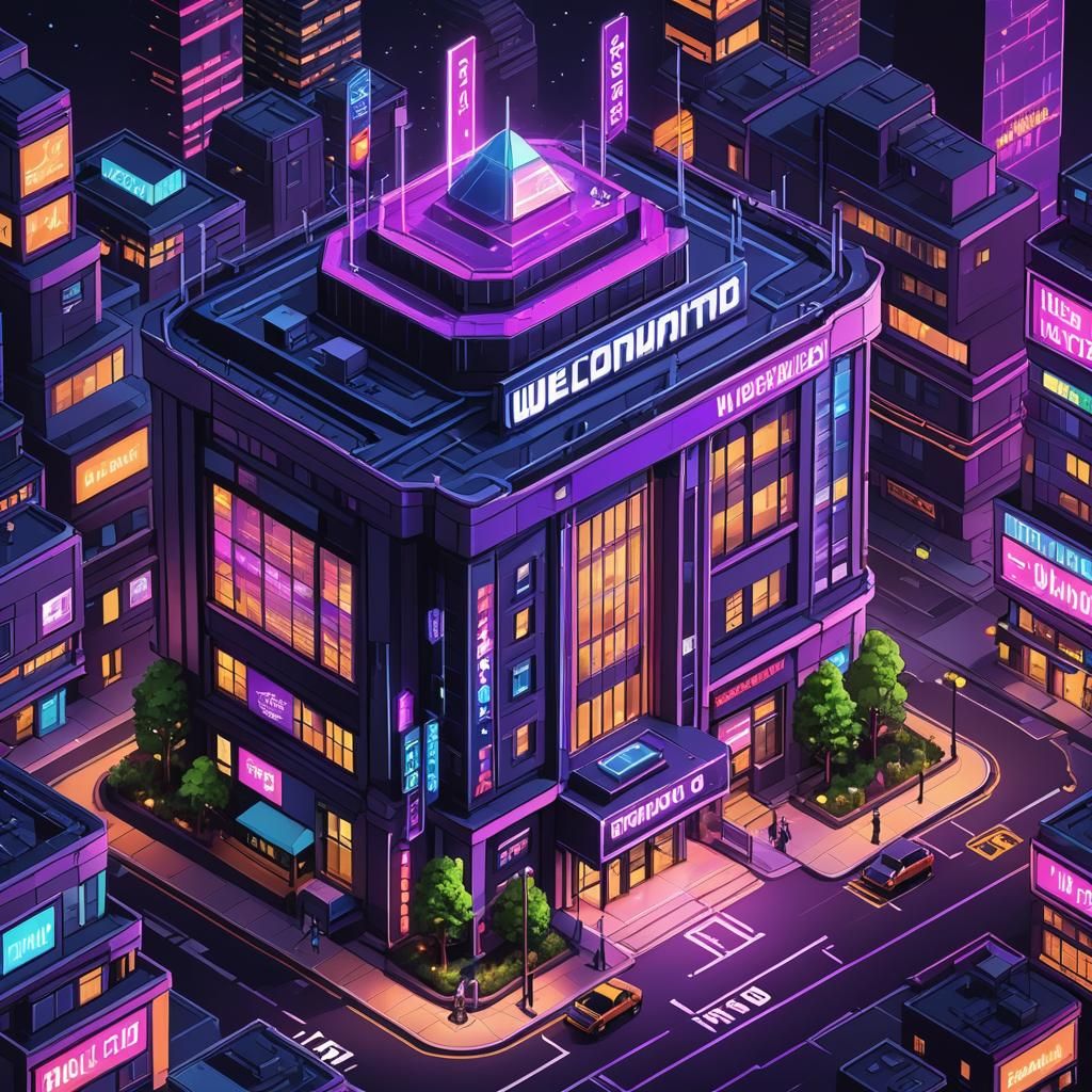 Isometric Futuristic City Building in Pixel Art Style