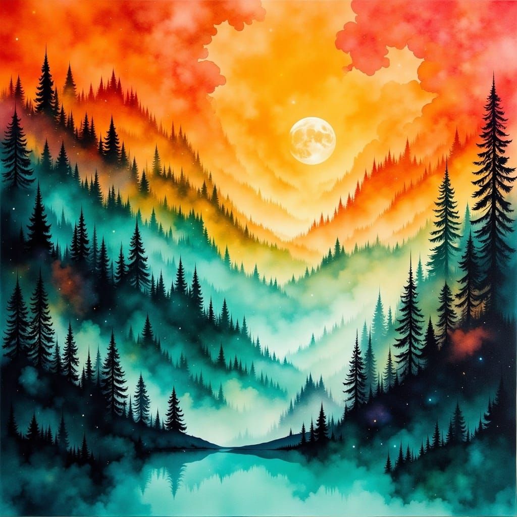 Abstract Swirls in Tango, Emerald, Teal and Scarlet