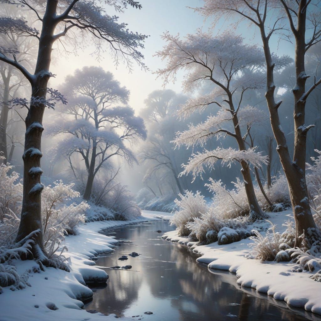 Winter Wonderland Scene in Soft Blues and Purples