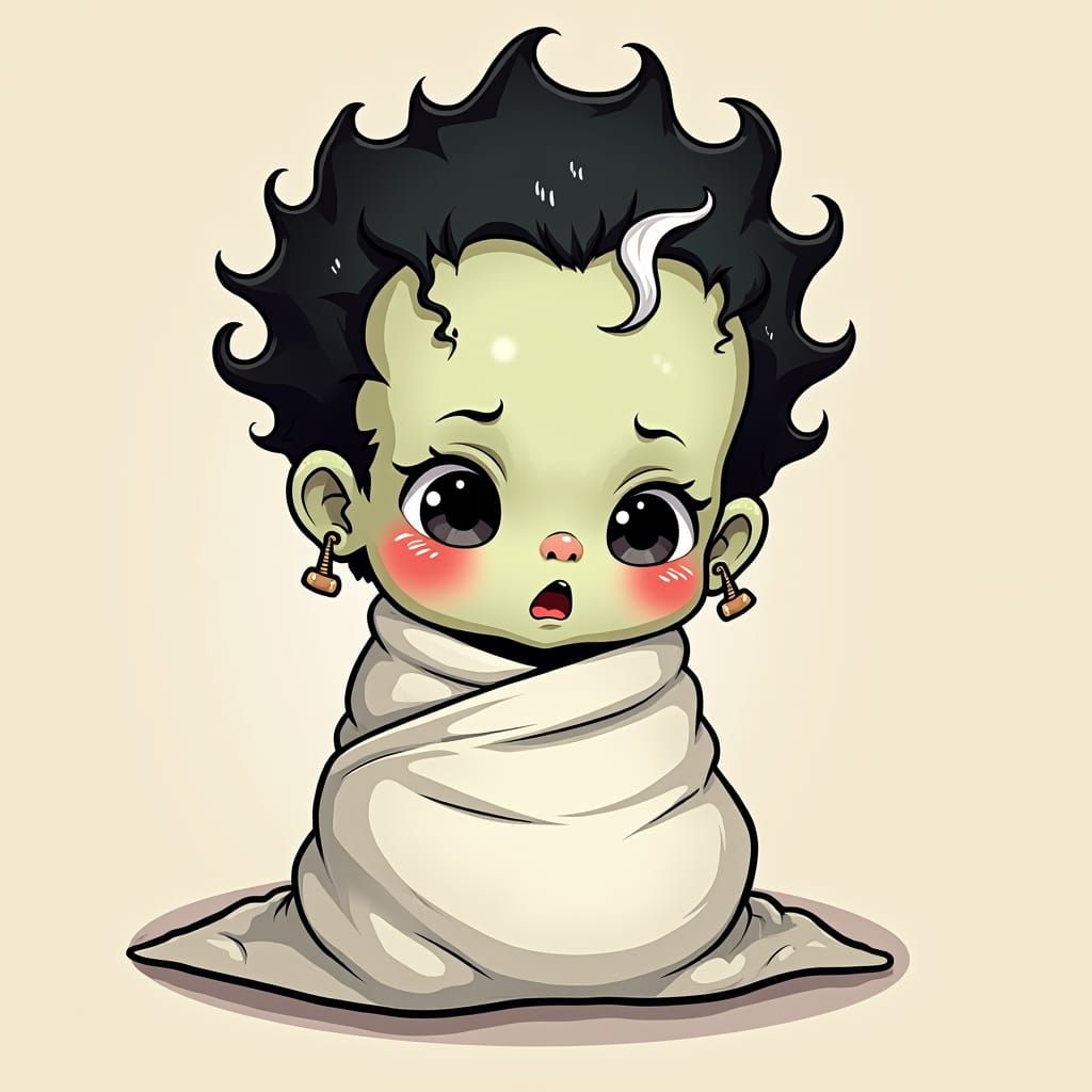 Chibi Bride of Frankenstein Baby in Kawaii Style