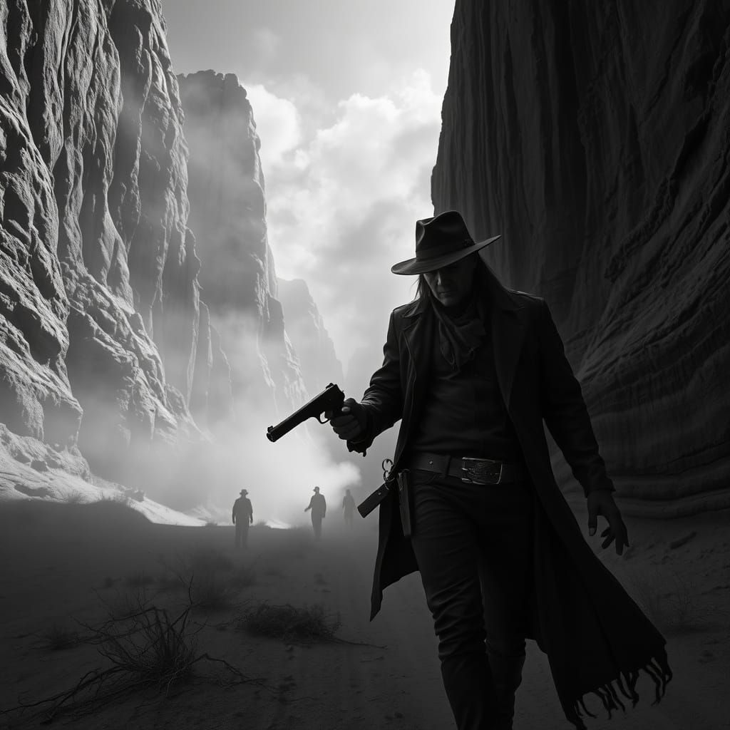 Spectral Gunslinger in Desert Canyon, Grayscale Textures