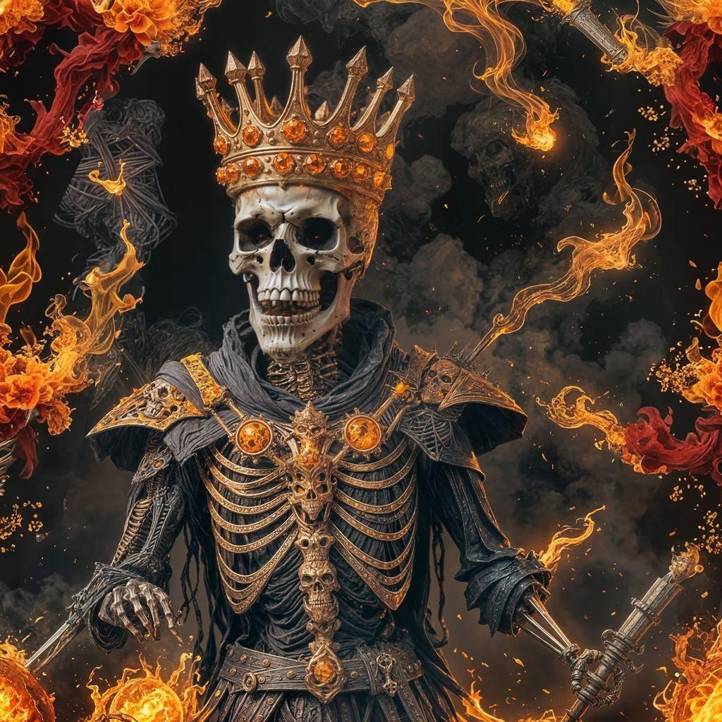 Mad King Skeleton Overflowing with Lava and Smoke