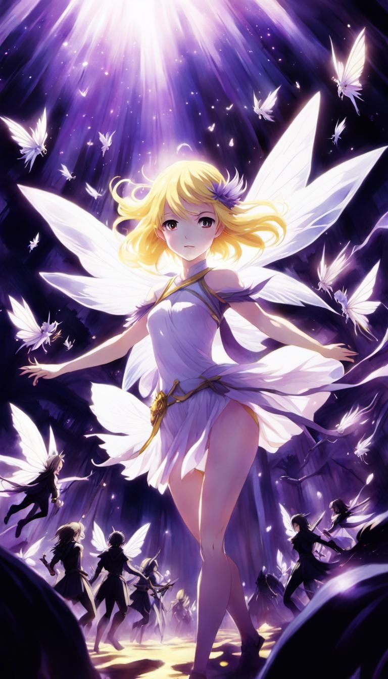 Dreamlike Anime Scene with Light and Dark Forces