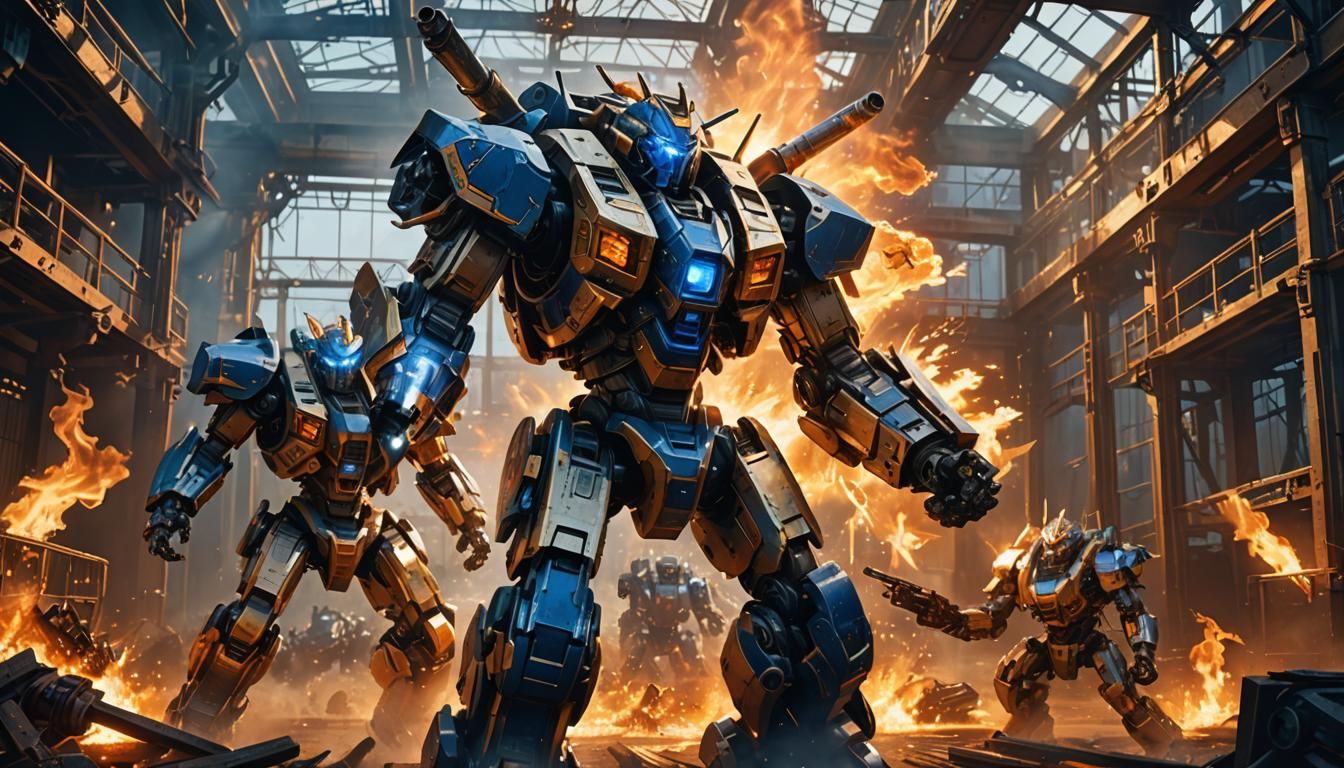 Mecha Clash in Caged Arena: Hyper-Realistic Digital Art