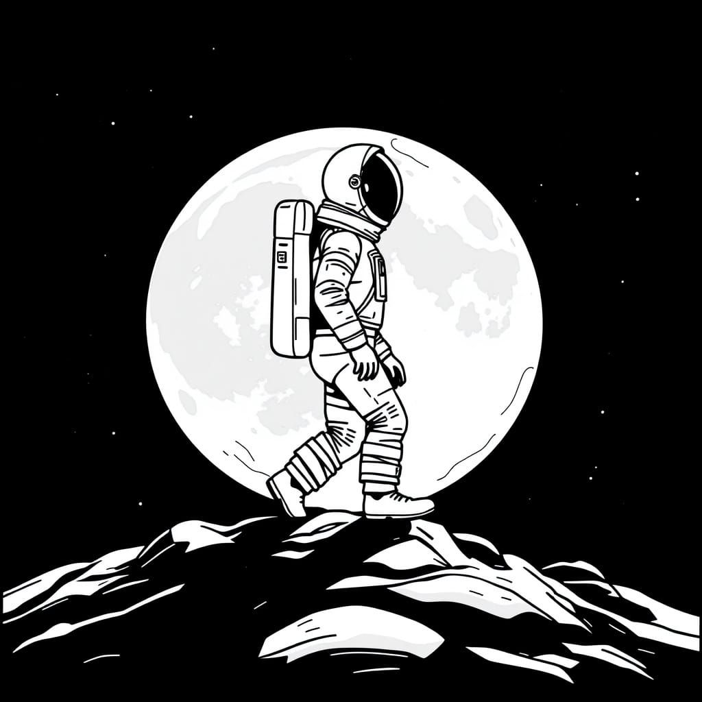 Spaceman in Minimalist Lunar Landscape