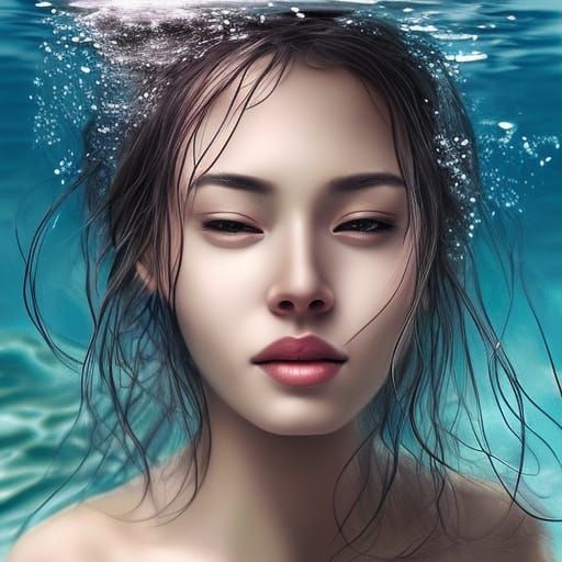 Underwater Portrait of Woman in Hyperrealism Style
