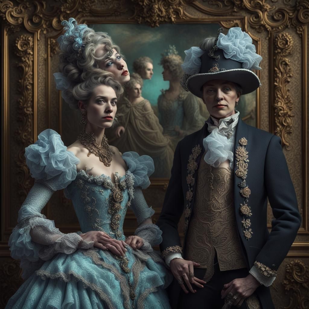 Surreal Rococo Portrait of Two Women in 4D