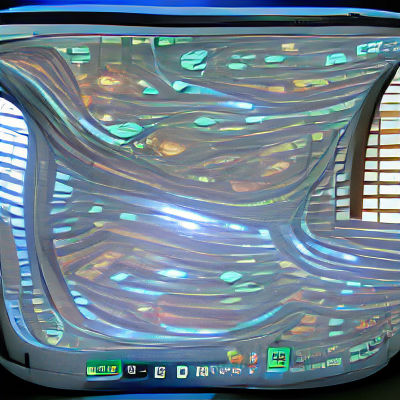 Curved Computer Screen Displaying Vibrant Colors