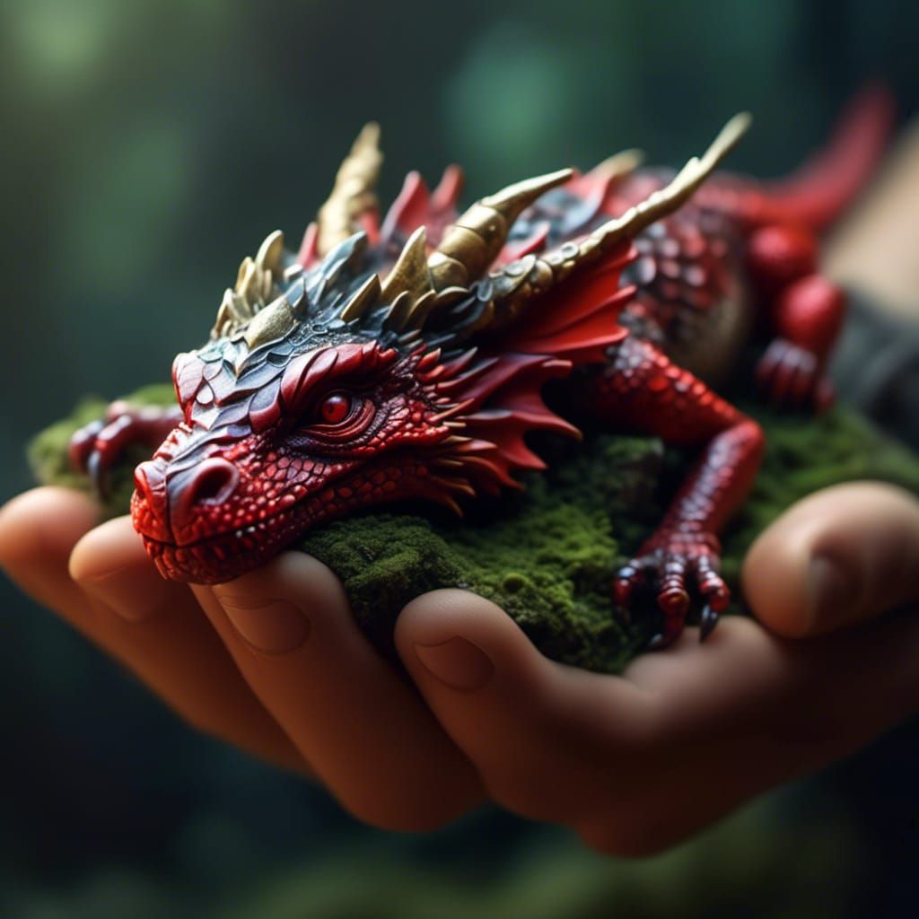 Tiny Red Dragon Asleep: Hyperreal Close-Up