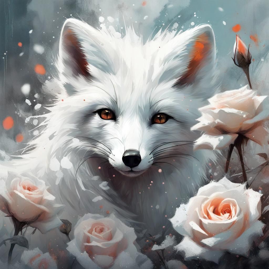 Arctic Fox in the White Roses