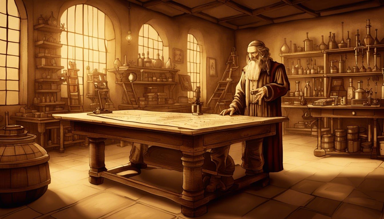 Da Vinci's Lab: Sepia-Toned Steampunk Inventions