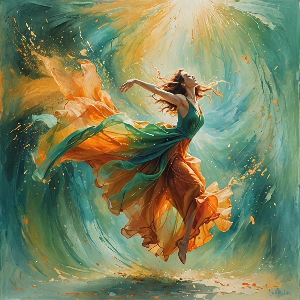 Woman in Orange Dress Whirlwind: Abstract Art