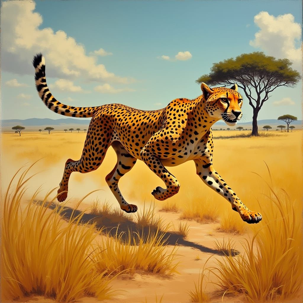 Vibrant Oil Painting of a Cheetah in Motion