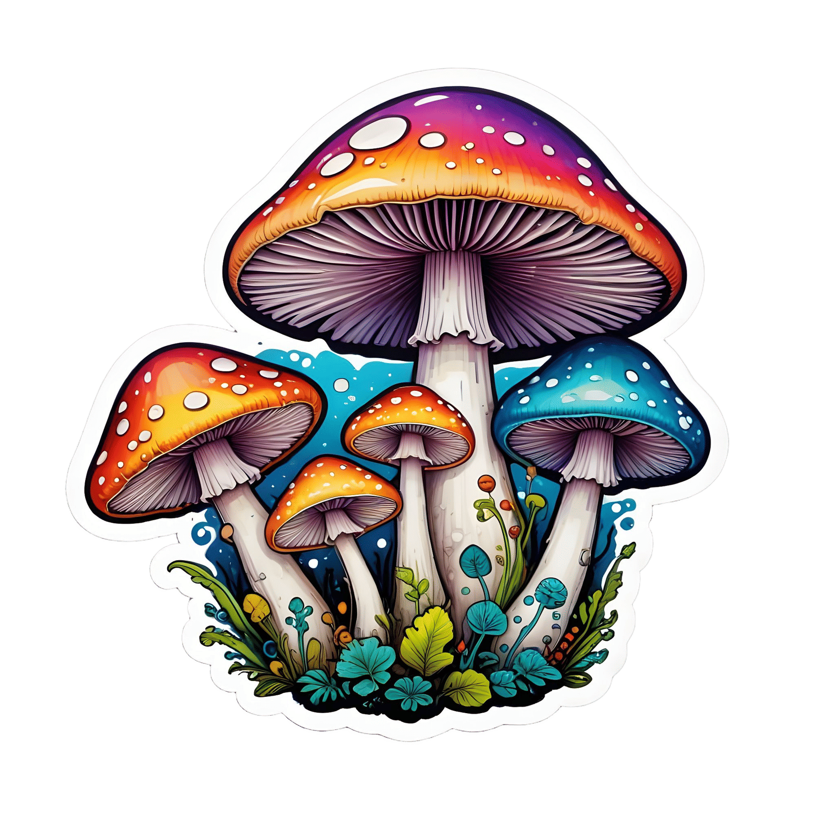 Psychedelic Mystical Mushrooms in Vibrant Fantasy Art