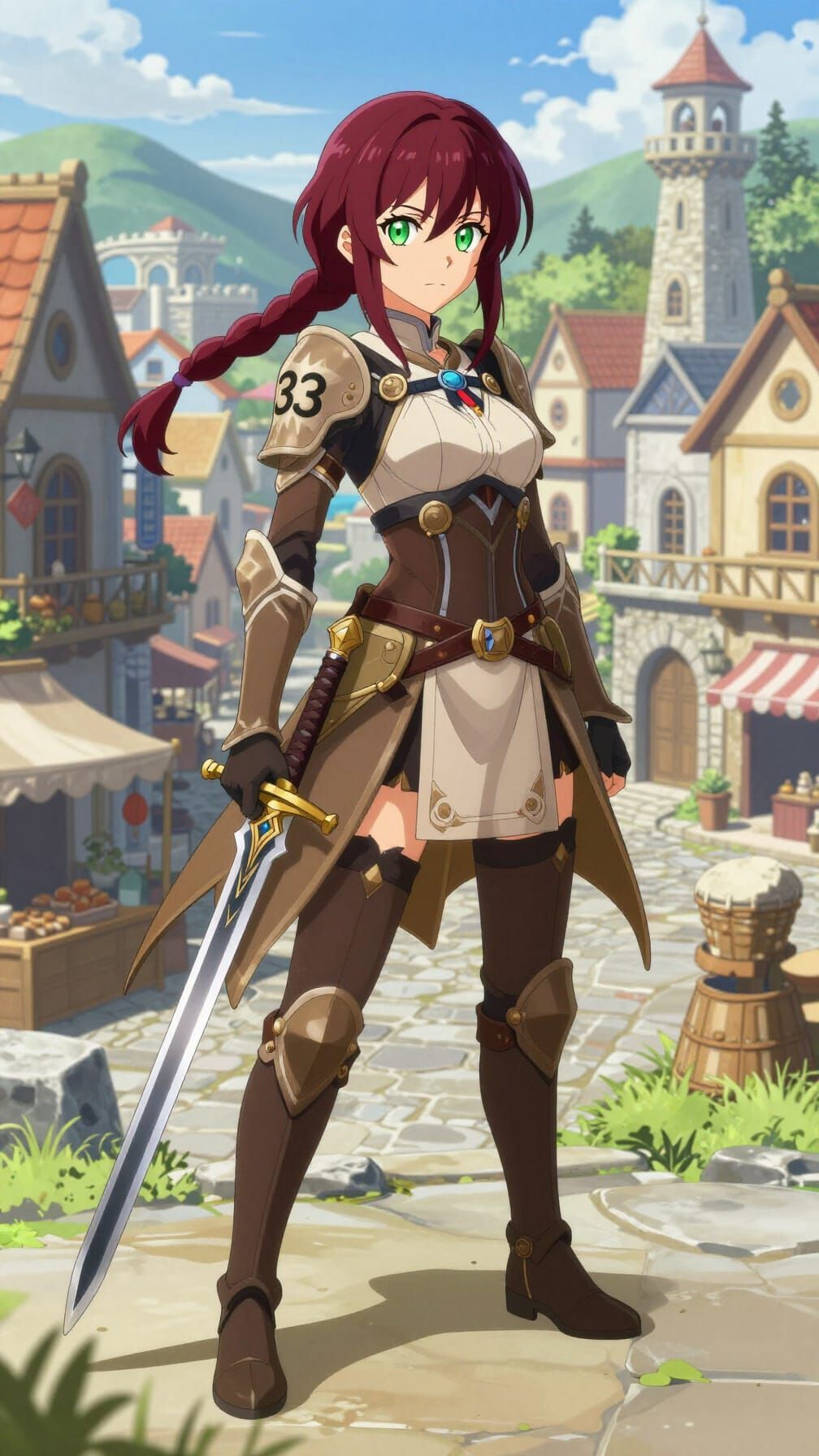 Anime Warrior Maelle in Medieval Fantasy City