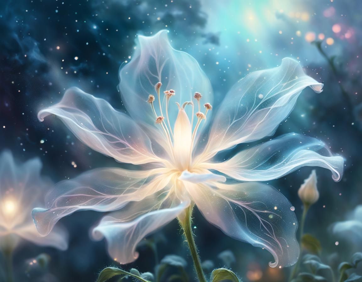 Ethereal Ghost Flower in Dreamy Mixed Media Style