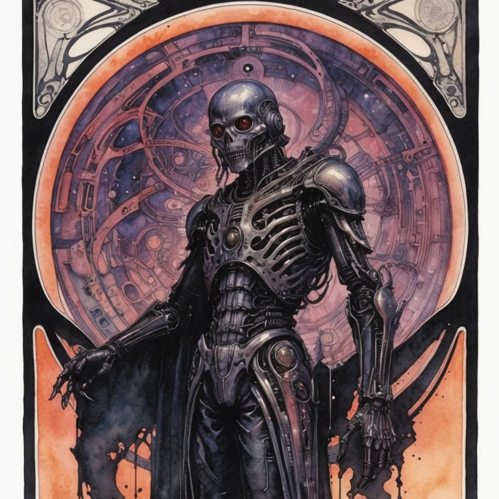 Surreal Biomechanical Art Nouveau Landscape in Mixed Media