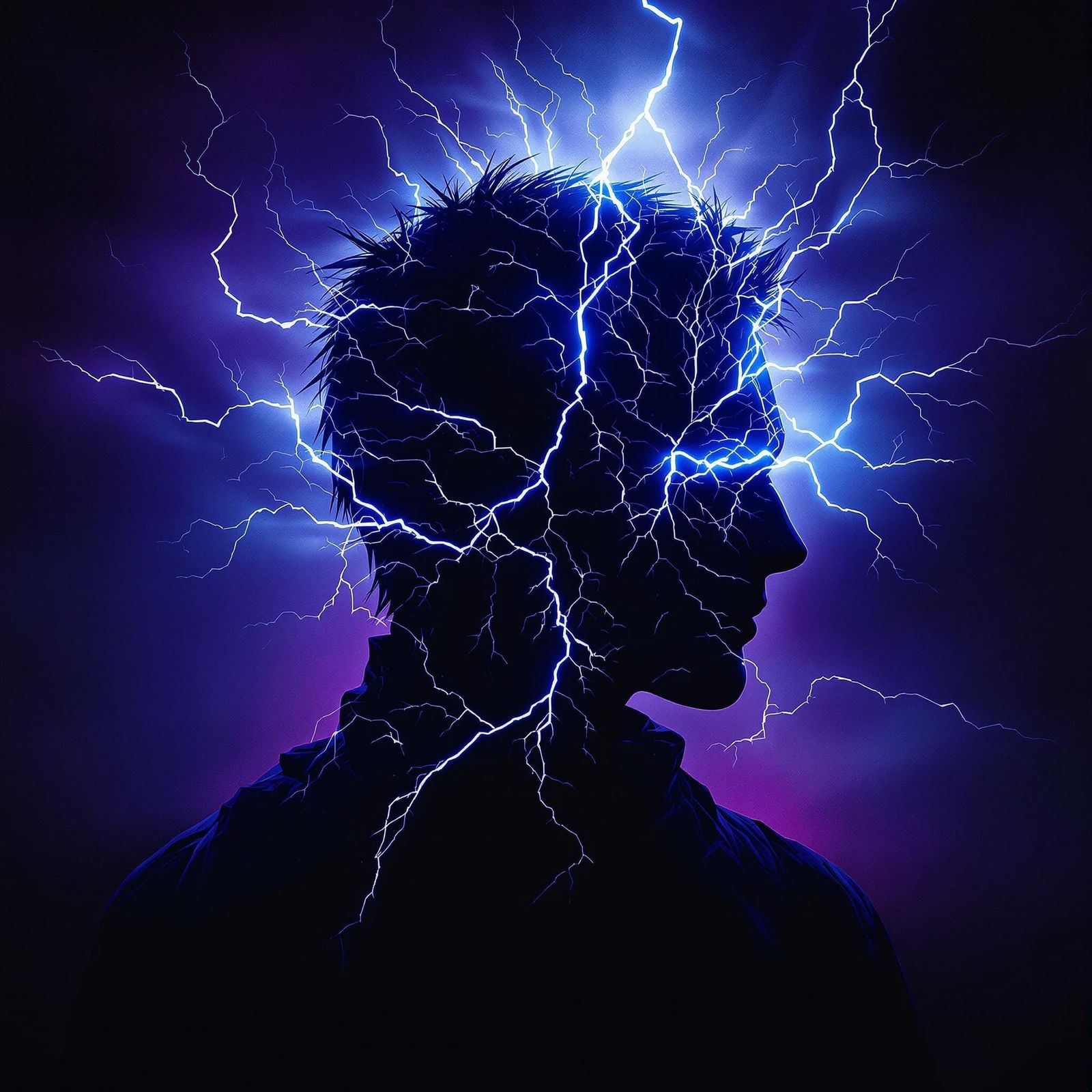 Mysterious Head Silhouette in Dark Cyberpunk Storm