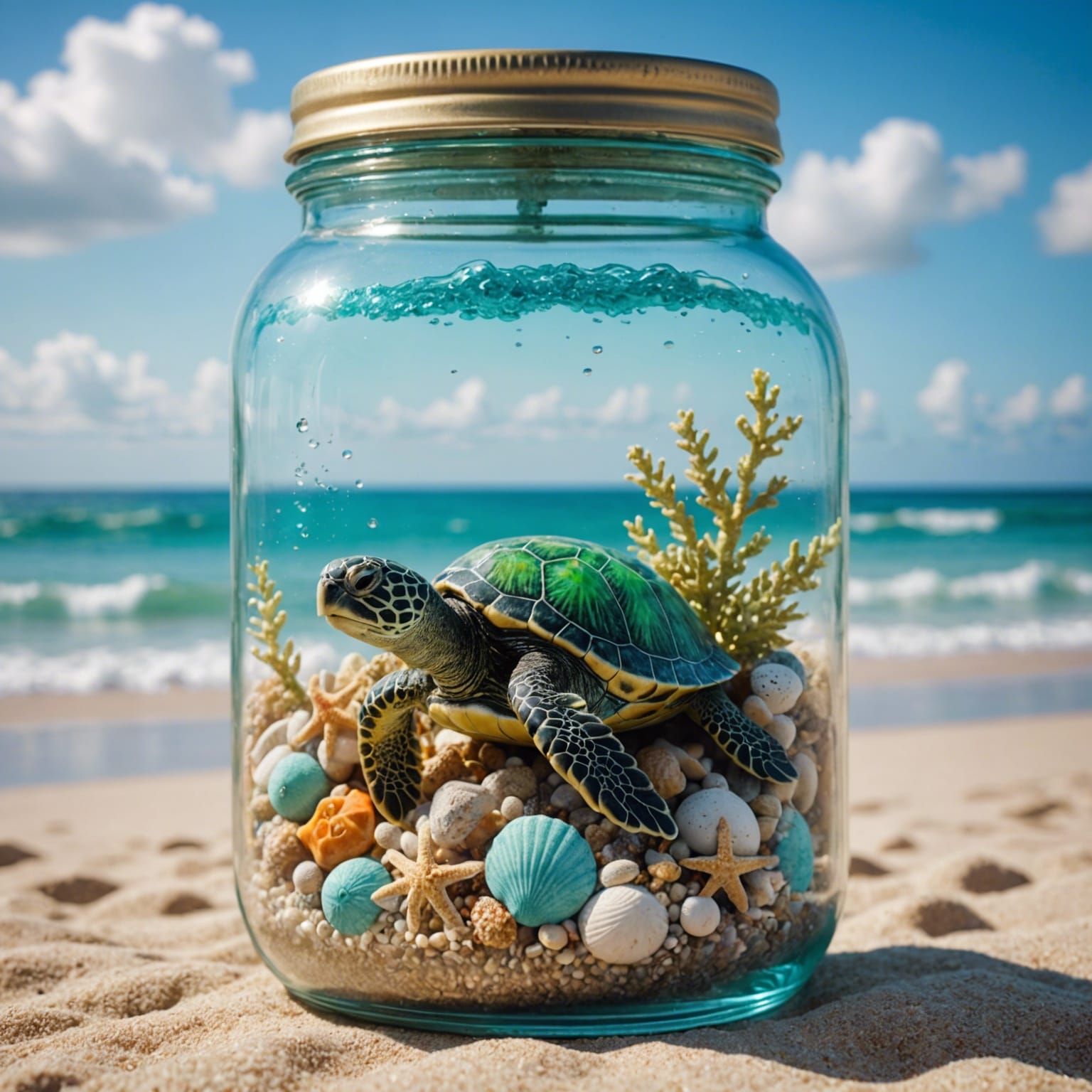 Seafoam Turtle Beach Scene in a Jar