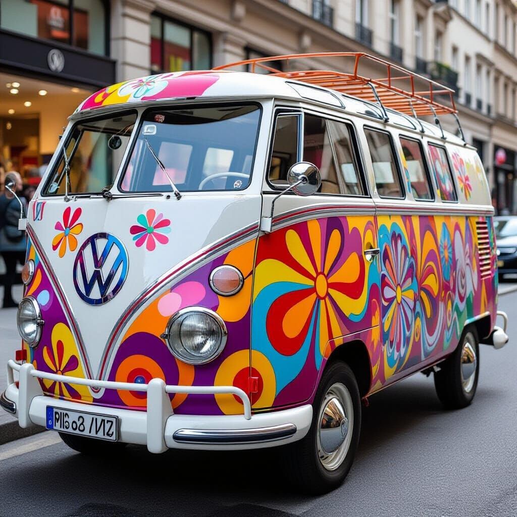Psychedelic VW Van in 1970s Airbrush Style